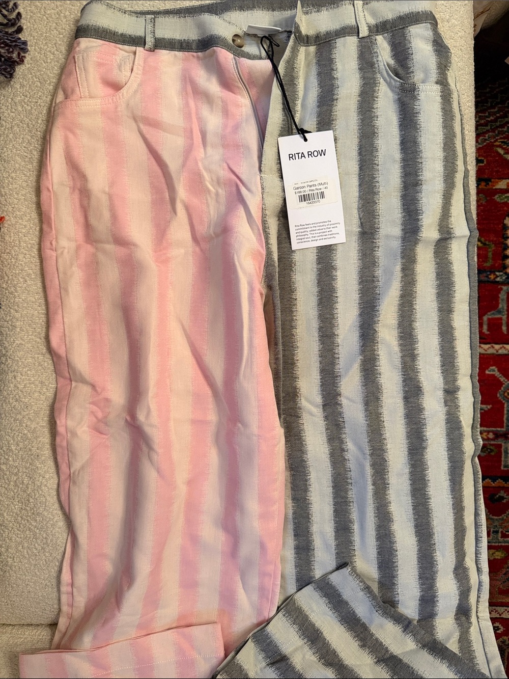 Rita Row Two-Tone Straight-Leg Pants in Pink & Gray